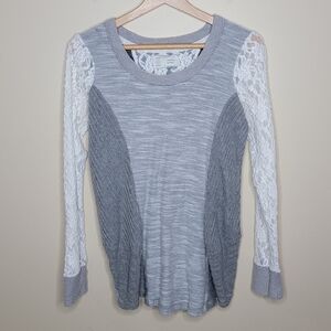 Anthropologie Saturday Sunday | Gray White Paneled Mixed Material Sweater